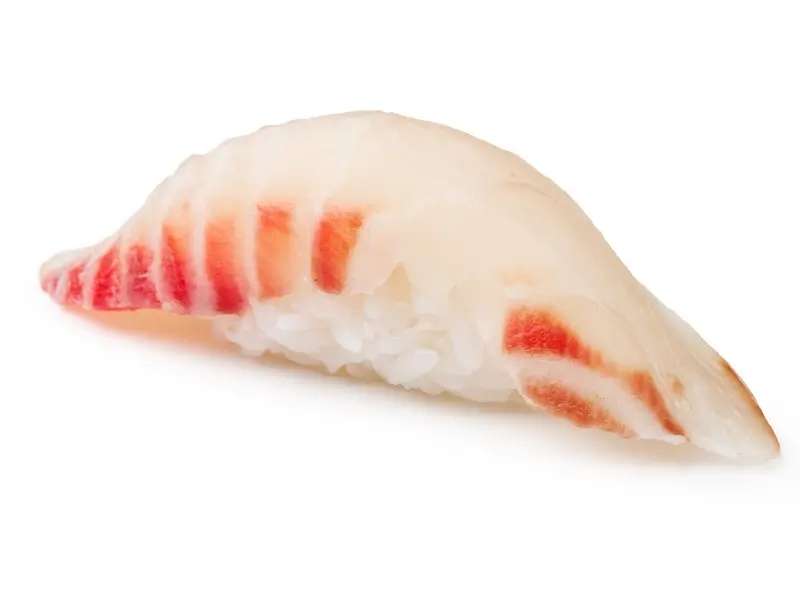 Snapper nigiri sushi with fresh snapper fillet atop seasoned rice at Kung Fu Kitchen, a Japanese Restaurant in North Smithfield