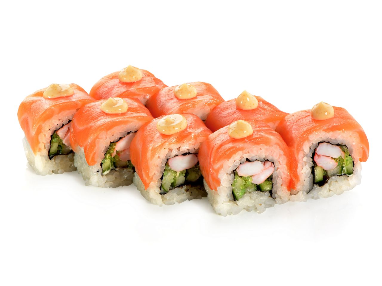 Spicy salmon shrimp roll with spicy mayo at Kung Fu Kitchen, a Japanese Restaurant in North Smithfield